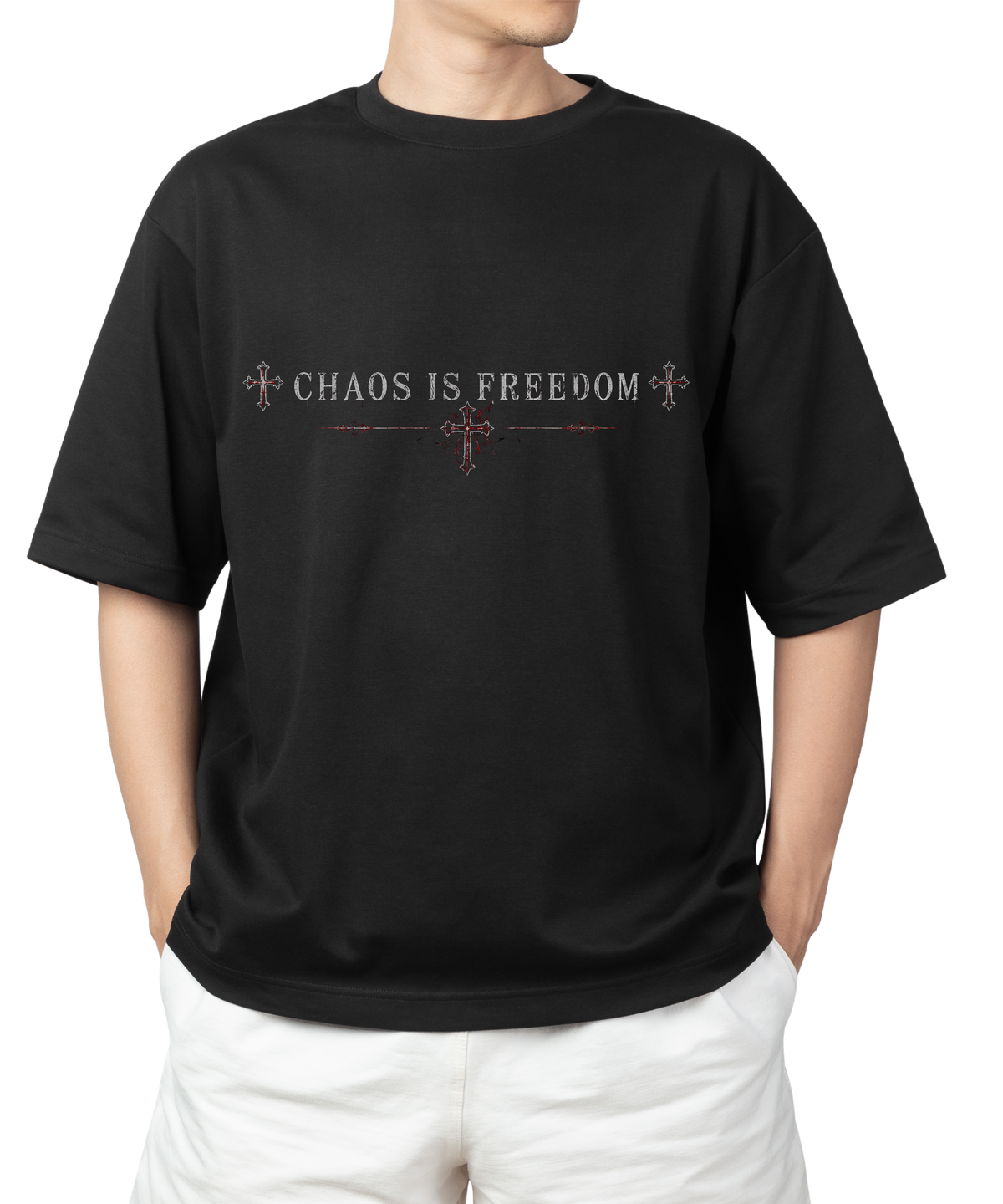 Chaos Is Freedom Oversized T-Shirt | Gothic Skull Graphic Tee | Premium Streetwear | 240 GSM Cotton