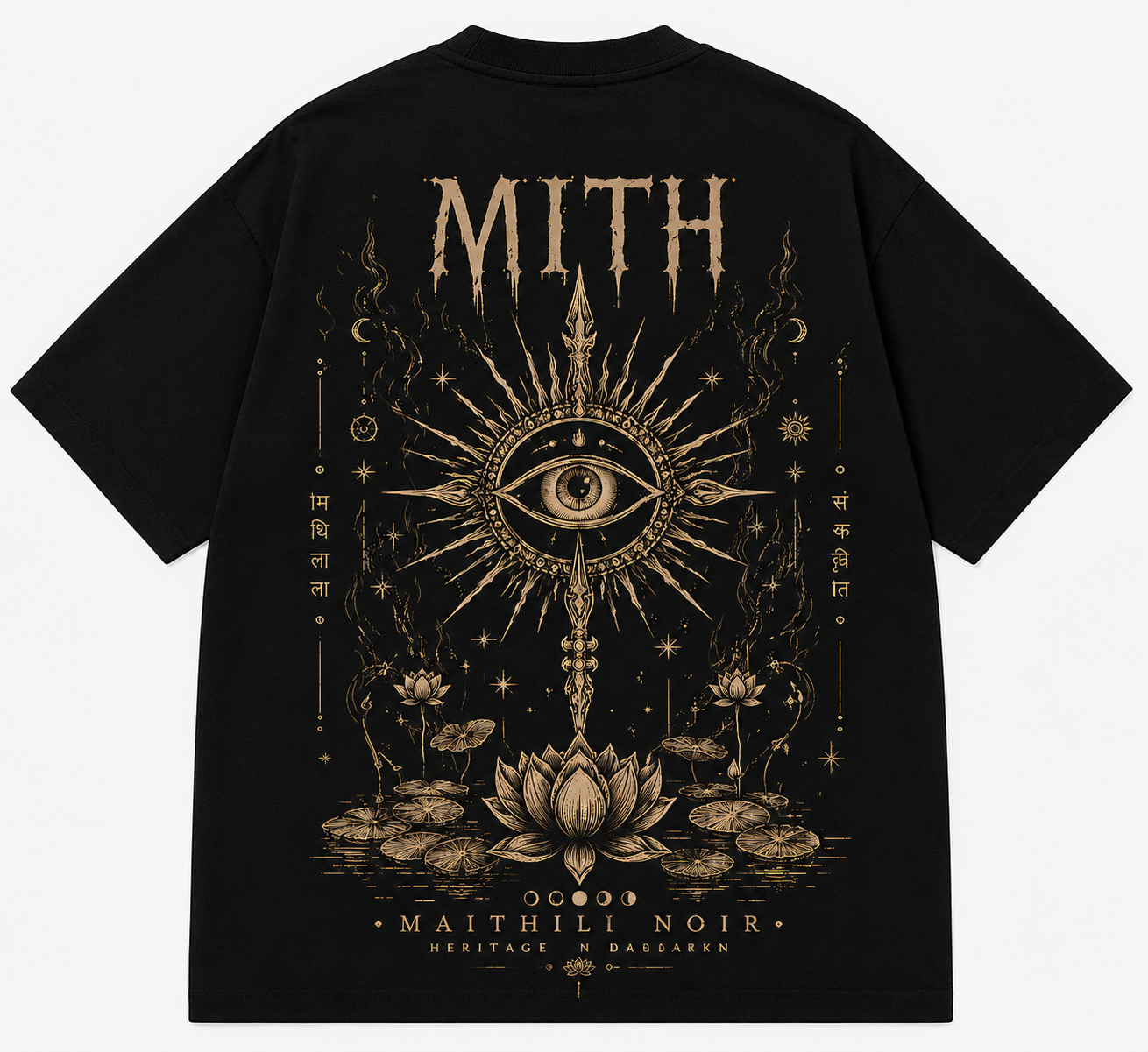 MITH Maithili Noir Oversized T-Shirt – Heritage in Darkness | Premium 240 GSM Cotton