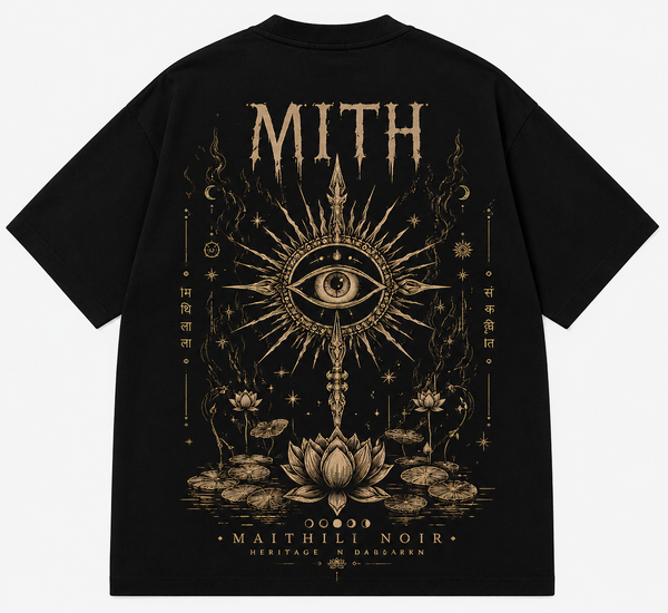 MITH Maithili Noir Oversized T-Shirt – Heritage in Darkness | Premium 240 GSM Cotton
