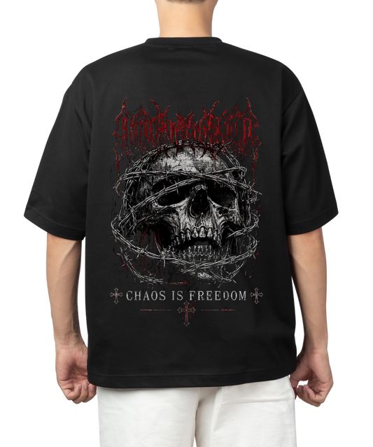 Chaos Is Freedom Oversized T-Shirt | Gothic Skull Graphic Tee | Premium Streetwear | 240 GSM Cotton