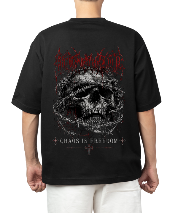 Chaos Is Freedom Oversized T-Shirt | Gothic Skull Graphic Tee | Premium Streetwear | 240 GSM Cotton
