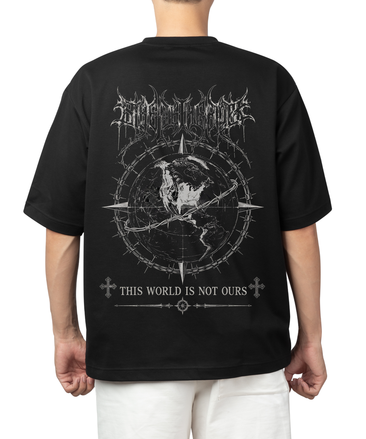 This World Is Not Ours Oversized T-Shirt | Gothic Globe Graphic Tee | Premium 240 GSM Streetwear