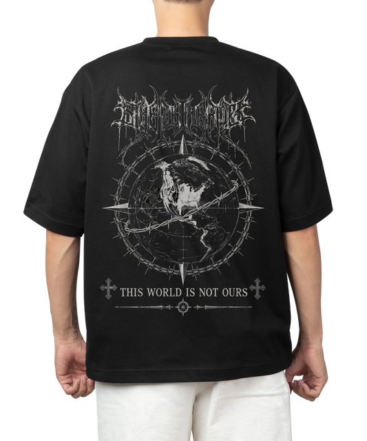 This World Is Not Ours Oversized T-Shirt | Gothic Globe Graphic Tee | Premium 240 GSM Streetwear