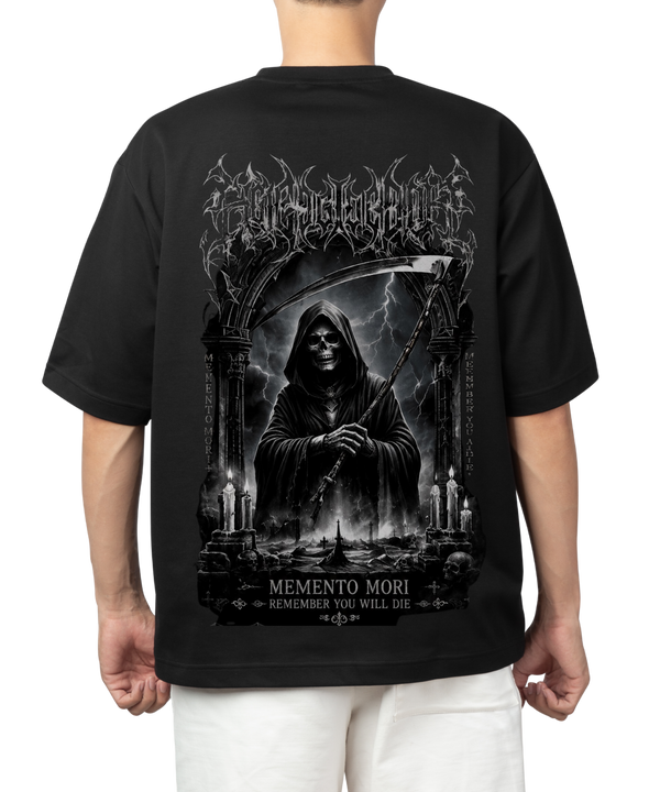 Memento Mori Oversized T-Shirt | Gothic Grim Reaper Graphic Tee | Premium 240 GSM Streetwear Alternative Title