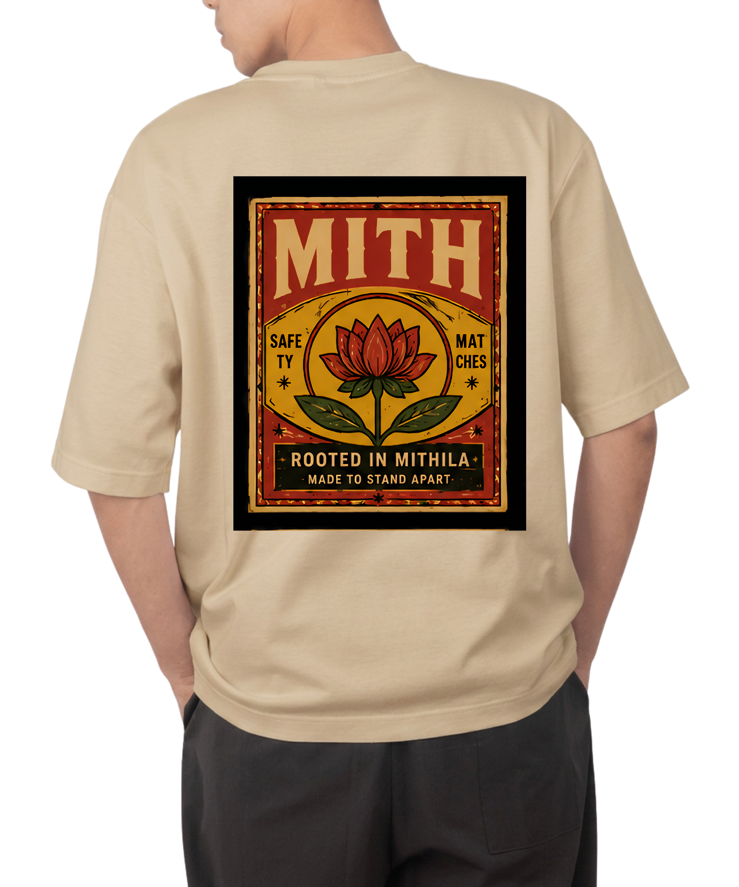MITH Rooted in Mithila Oversized T-Shirt – Vintage Matchbox Edition | Premium 240 GSM Cotton
