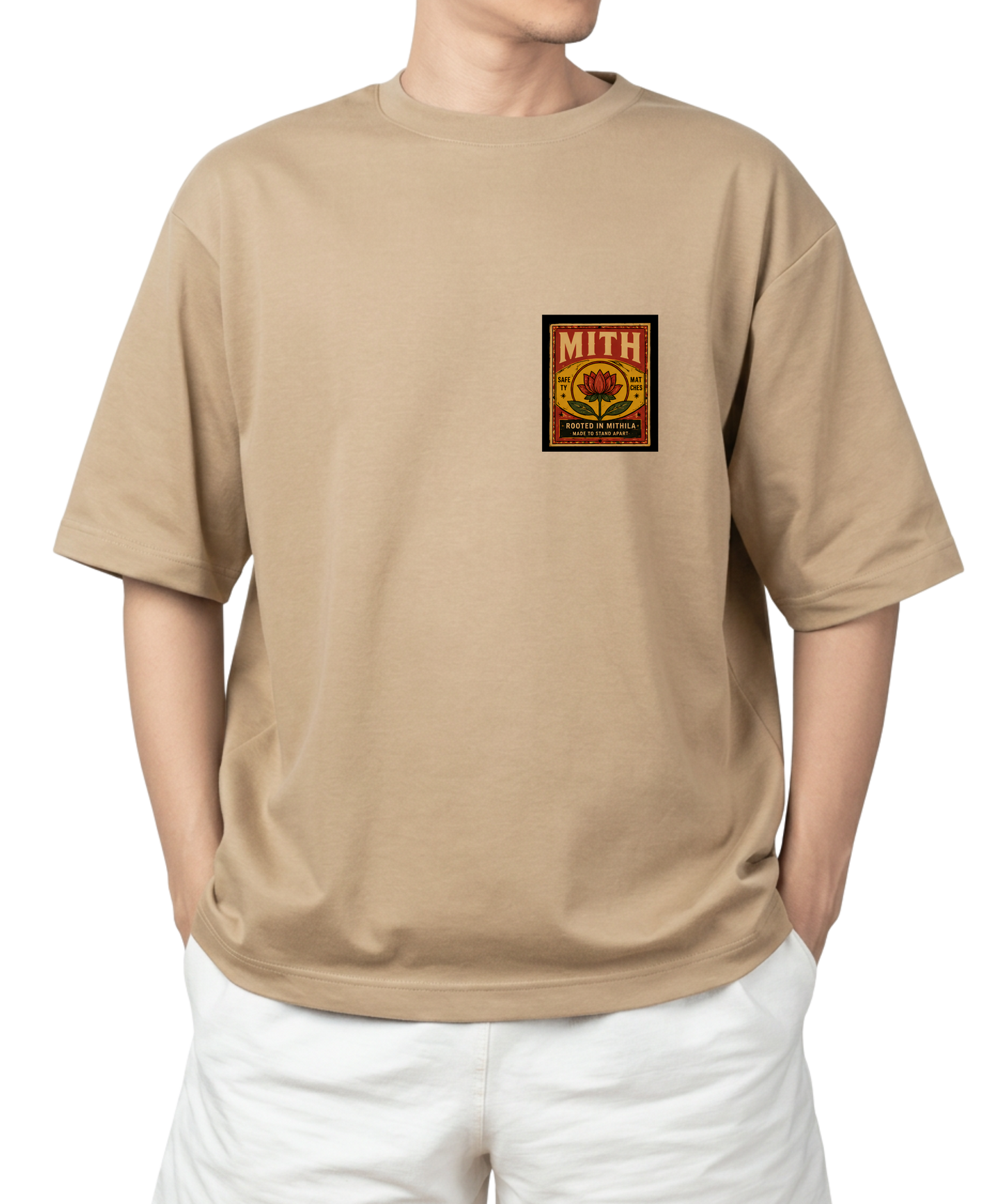 MITH Rooted in Mithila Oversized T-Shirt – Vintage Matchbox Edition | Premium 240 GSM Cotton