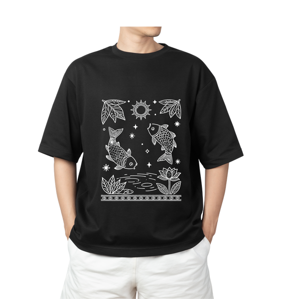 MITH Koi Bloom Oversized T-Shirt – Minimal Madhubani Inspired Graphic | 240 GSM | Unisex