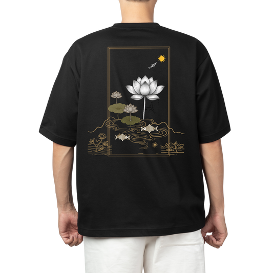 MITH Lotus Serenity Oversized T-Shirt – Premium Lotus & Koi Graphic | 240 GSM | Unisex