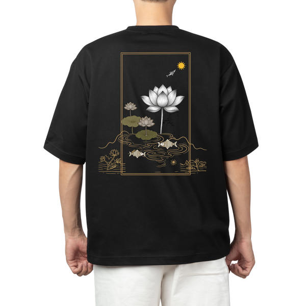 MITH Lotus Serenity Oversized T-Shirt – Premium Lotus & Koi Graphic | 240 GSM | Unisex